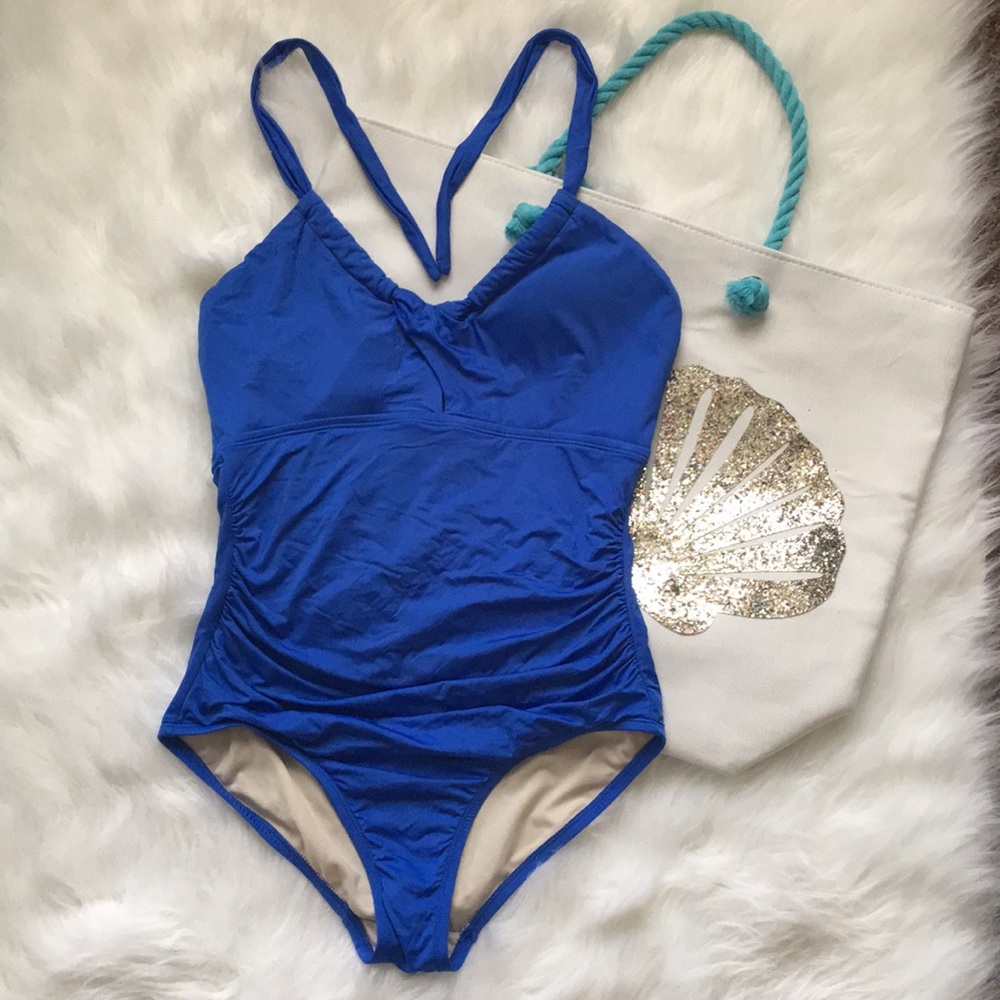 🤑4 for $12 Merona Bright Blue One Piece Tieback Bathing Suit